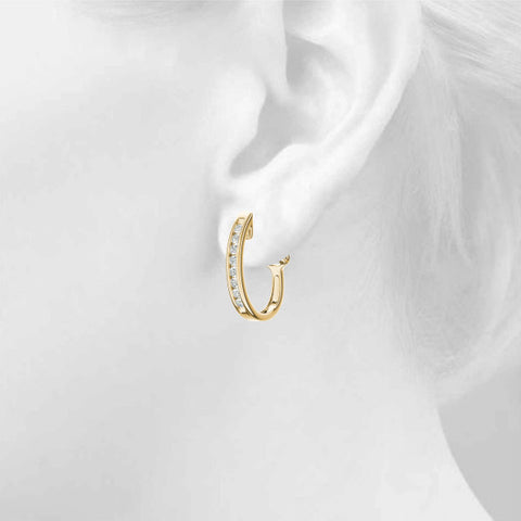 Yellow gold Channel-Set Round Diamond Hoop Earrings in White Gold 4