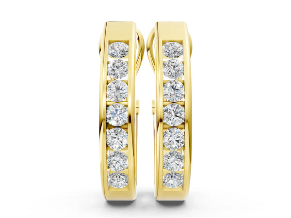 Yellow gold Channel-Set Round Diamond Hoop Earrings in White Gold