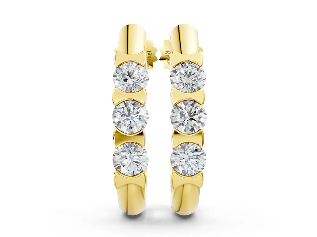 Yellow gold Channel Set Round Diamond Hoop Earrings with Claw Prong Setting_31