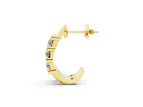 Yellow gold Channel Set Round Diamond Hoop Earrings with Claw Prong Setting