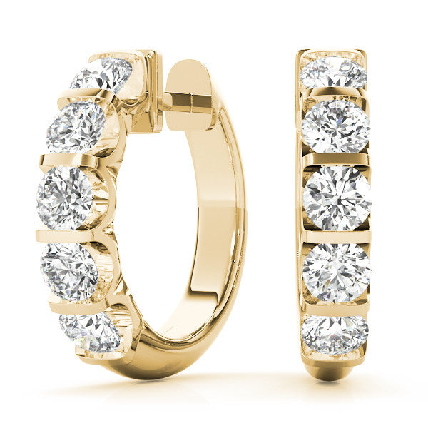 Yellow gold Channel-Set Round Diamond Hoop Earrings