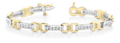Yellow gold Channel Set Round Diamond Link Bracelet with Box Clasp