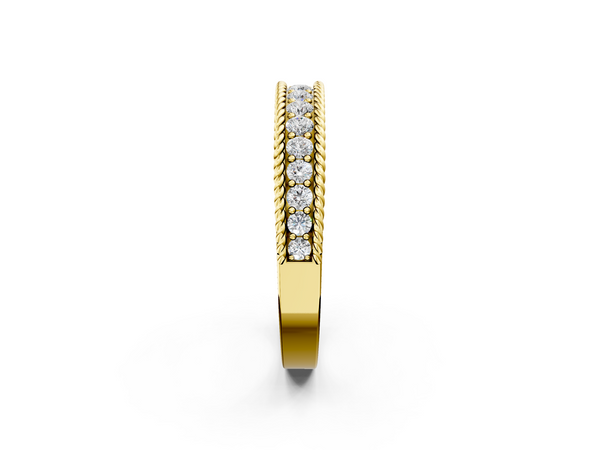 Yellow gold Channel Set Round Diamond Milgrain Edge Band