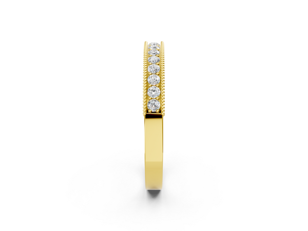 Yellow gold Channel Set Round Diamond Milgrain Edge Eternity Band