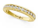 Yellow gold Channel Set Round Diamond Milgrain Edge Wedding Band_5