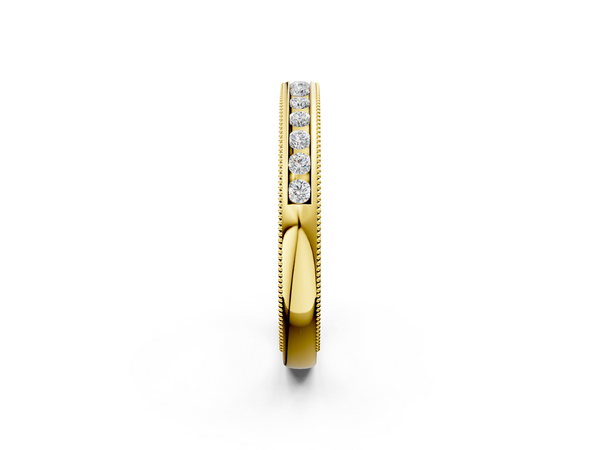 Yellow gold Channel Set Round Diamond Milgrain Edge Wedding Band