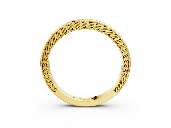 Yellow gold Channel Set Round Diamond Milgrain Edge Wedding Band
