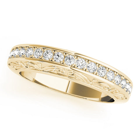 Yellow gold Channel Set Round Diamond Milgrain Engraved Band