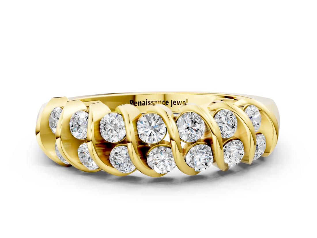 Yellow gold Channel Set Round Diamond Multi-Row Band_2
