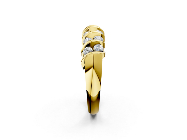 Yellow gold Channel Set Round Diamond Multi-Row Band