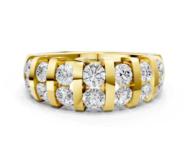 Yellow gold Channel-Set Round Diamond Multi-Row Band