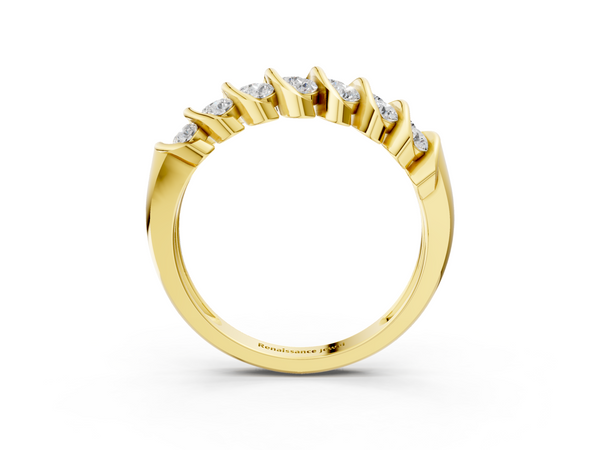 Yellow gold Channel Set Round Diamond Multi-Row Band