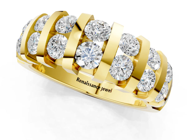 Yellow gold Channel-Set Round Diamond Multi-Row Band
