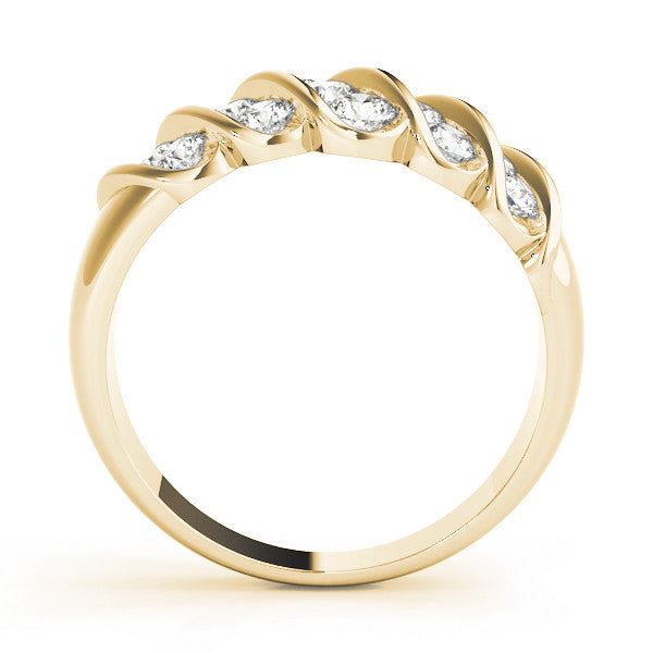 Yellow gold Channel Set Round Diamond Multi-Row White Gold Band 1