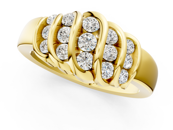 Yellow gold Round Diamond Multi-Row Crossover Band