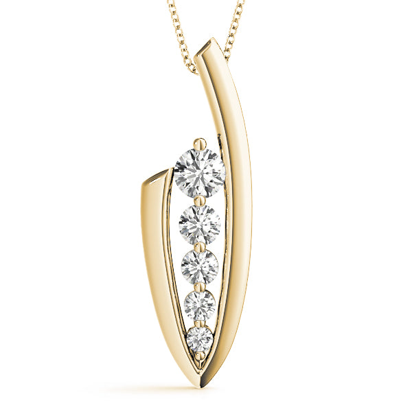 Yellow gold Channel Set Round Diamond Pendant with Bar Prong Setting
