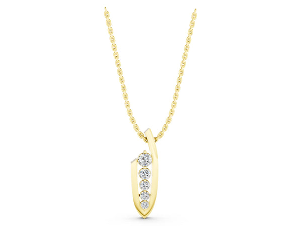 Yellow gold Channel Set Round Diamond Pendant with Bar Prong Setting