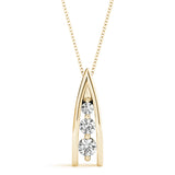 Yellow gold Channel Set Round Diamond Prong Pendant