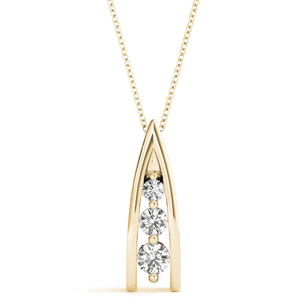 Yellow gold Channel Set Round Diamond Prong Pendant