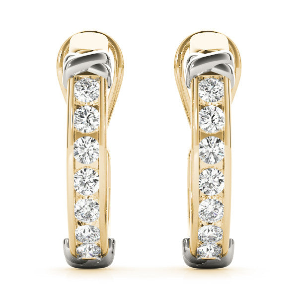 Yellow gold Channel-Set Round Diamond Two-Tone Hoop Earrings with Claw Prong Setting 1