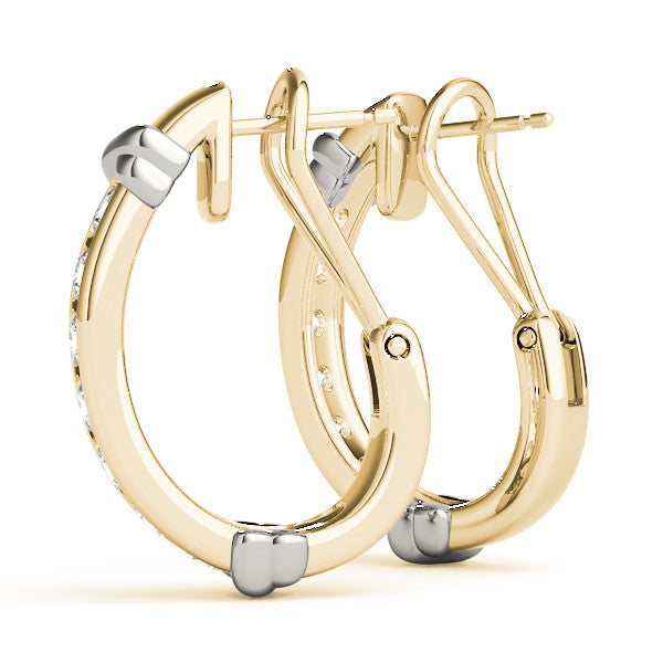 Yellow gold Channel-Set Round Diamond Two-Tone Hoop Earrings with Claw Prong Setting 2