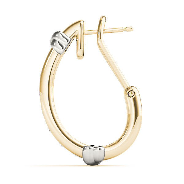 Yellow gold Channel-Set Round Diamond Two-Tone Hoop Earrings with Claw Prong Setting 3