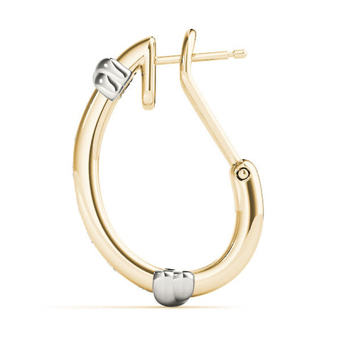 Yellow gold Channel-Set Round Diamond Two-Tone Hoop Earrings with Claw Prong Setting 3