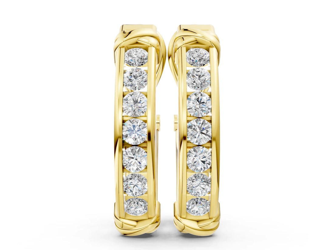 Yellow gold Channel-Set Round Diamond Two-Tone Hoop Earrings with Claw Prong Setting_23