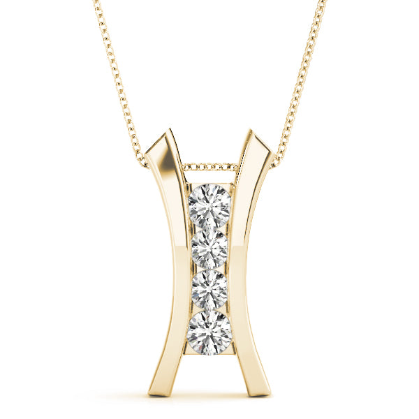 Yellow gold Channel Set Round Diamond V-Prong Pendant