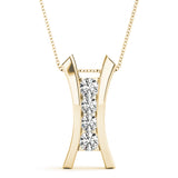 Yellow gold Channel Set Round Diamond V-Prong Pendant
