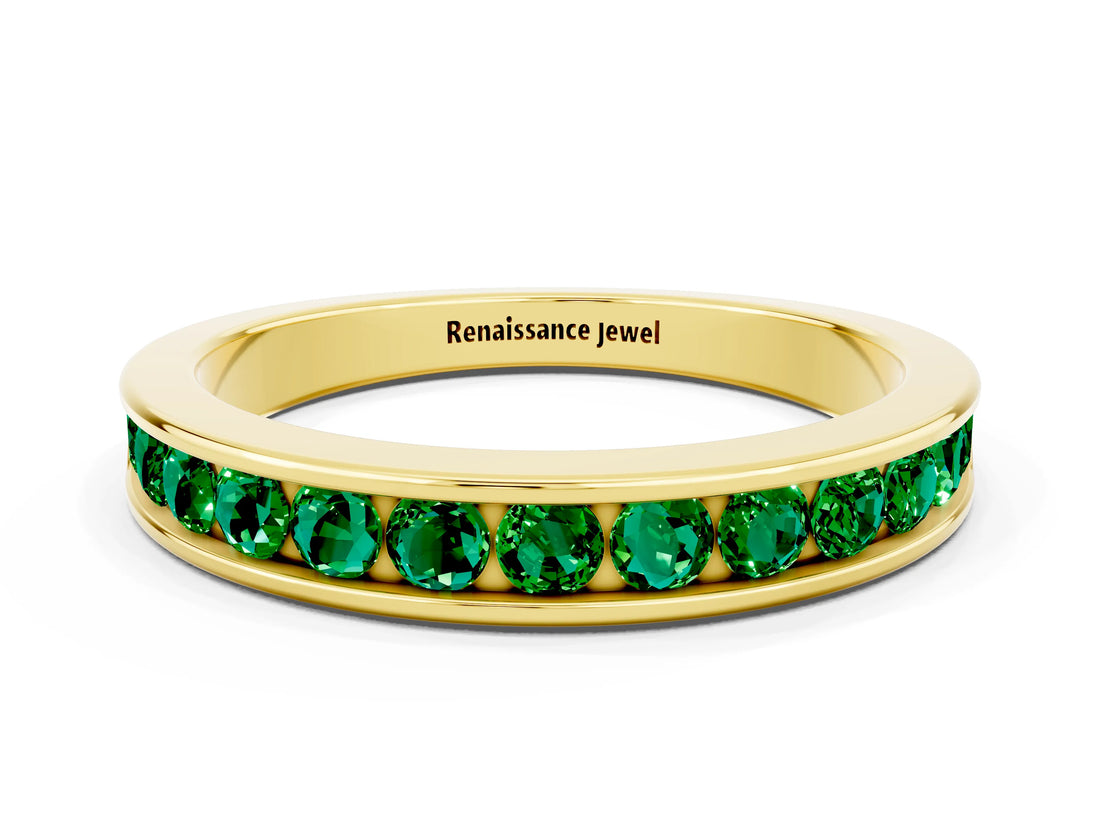 Yellow gold Channel Set Round Emerald Eternity Band_6