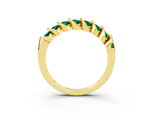 Yellow gold Channel Set Round Emerald Multi-Row Band