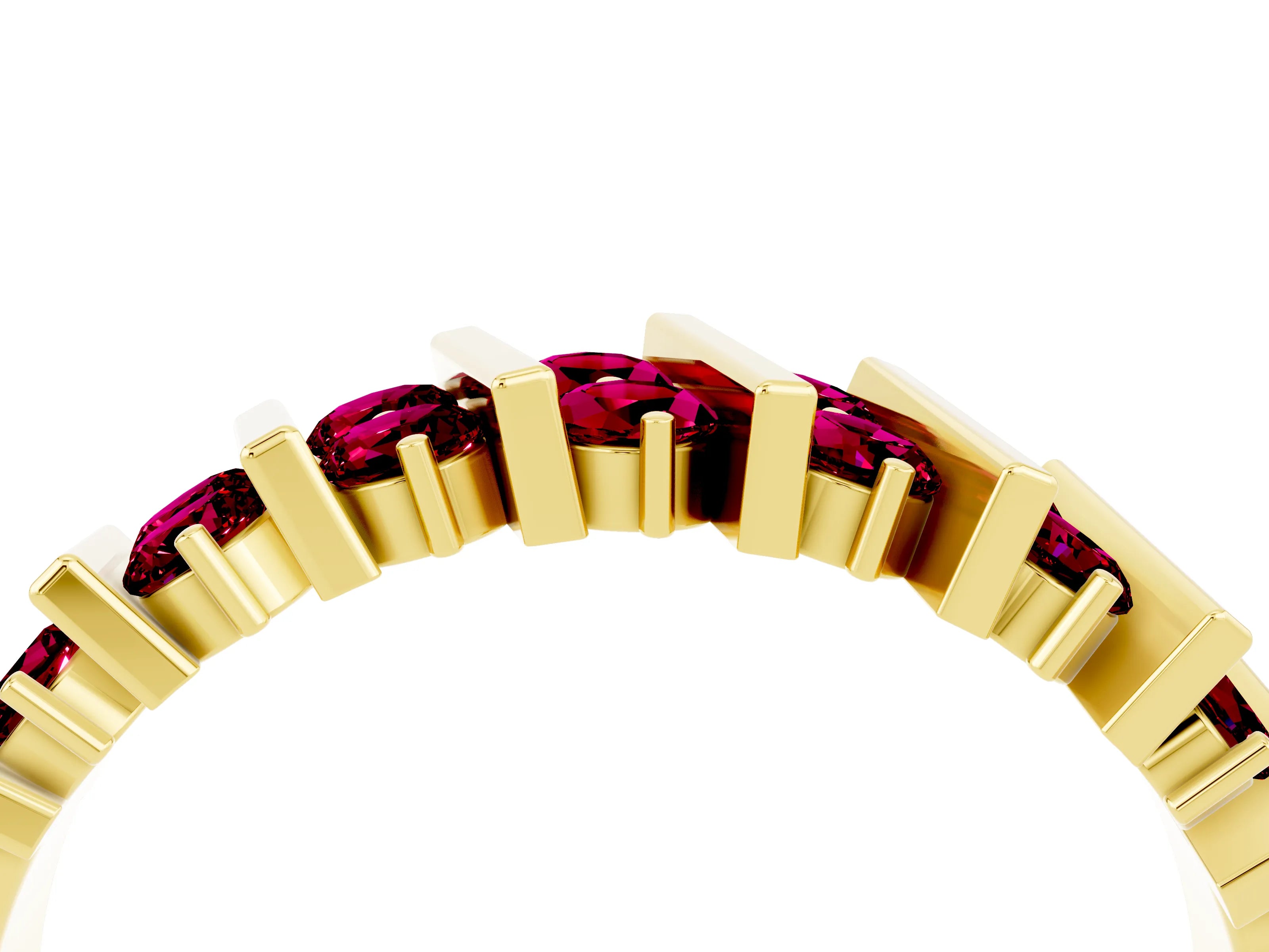 Yellow gold Channel Set Round Garnet Anniversary Band with Vertical Prongs_10
