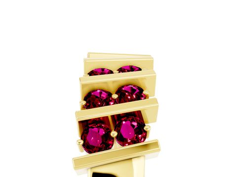 Yellow gold Channel Set Round Garnet Anniversary Band with Vertical Prongs_11