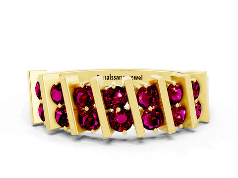 Yellow gold Channel Set Round Garnet Anniversary Band with Vertical Prongs_6