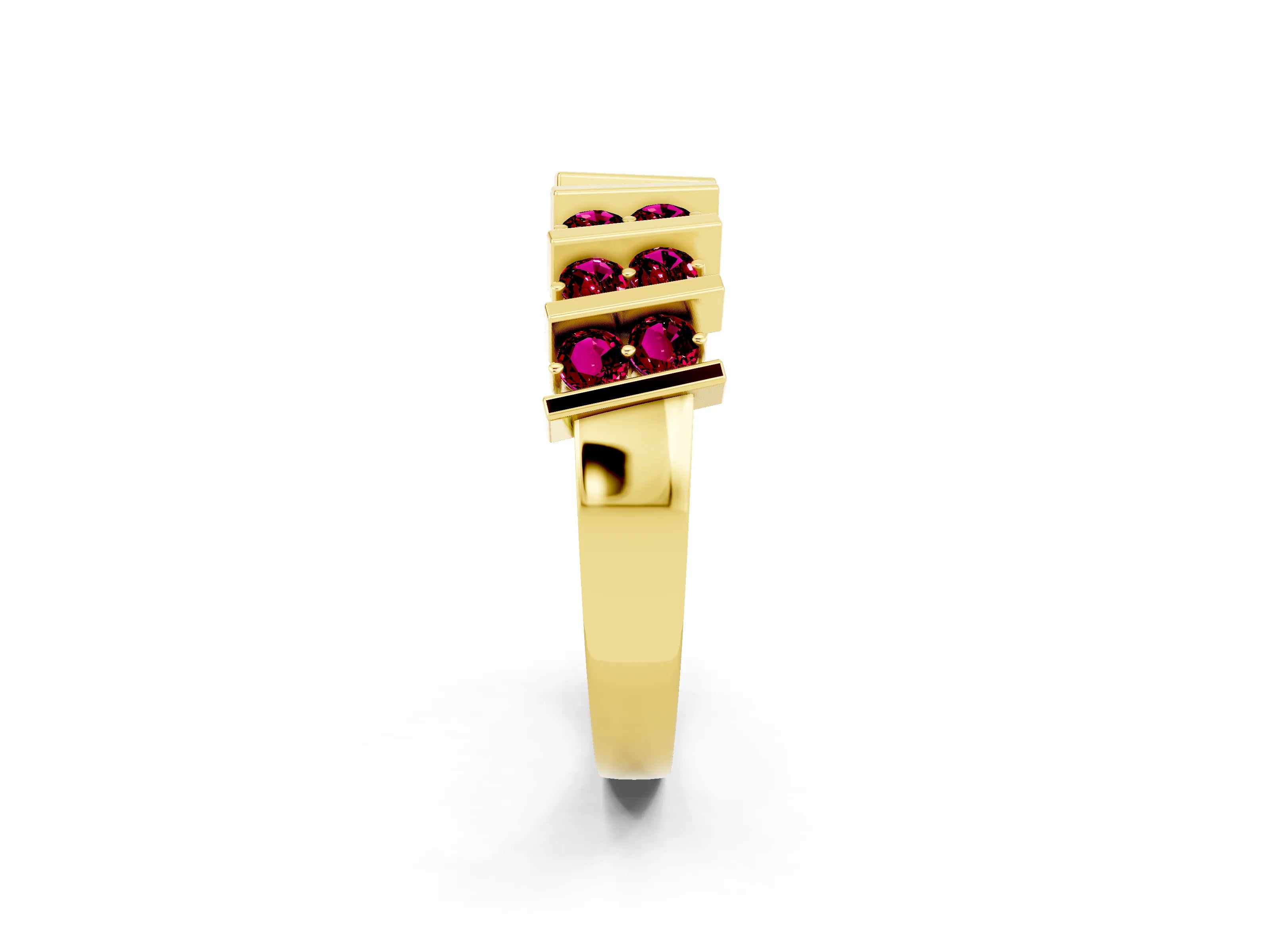 Yellow gold Channel Set Round Garnet Anniversary Band with Vertical Prongs_8