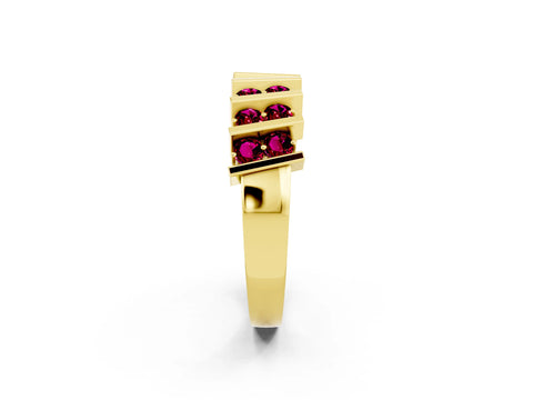 Yellow gold Channel Set Round Garnet Anniversary Band with Vertical Prongs_8
