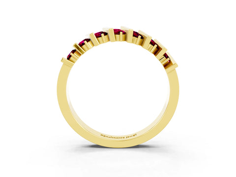 Yellow gold Channel Set Round Garnet Anniversary Band with Vertical Prongs_9