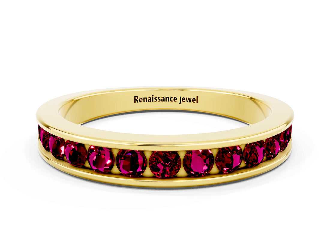 Yellow gold Channel Set Round Garnet Eternity Band_6