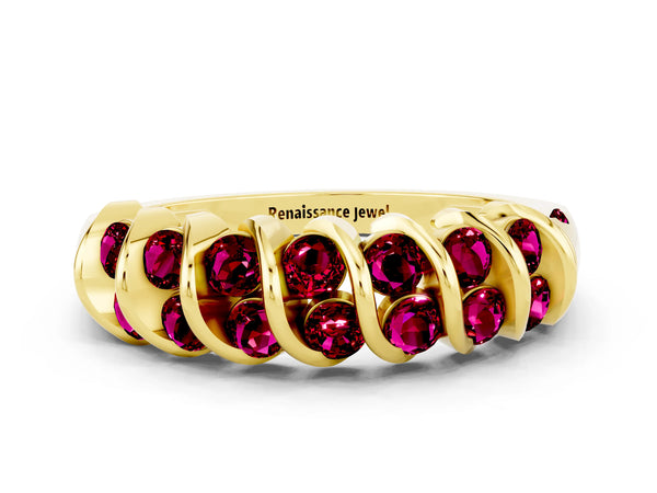 Yellow gold Channel Set Round Garnet Multi-Row Band