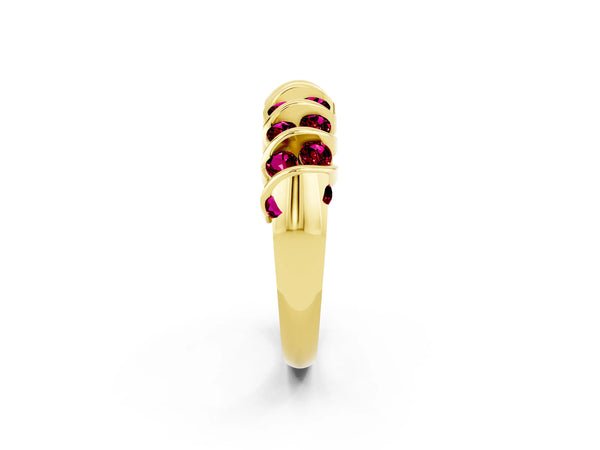 Yellow gold Channel Set Round Garnet Multi-Row Band