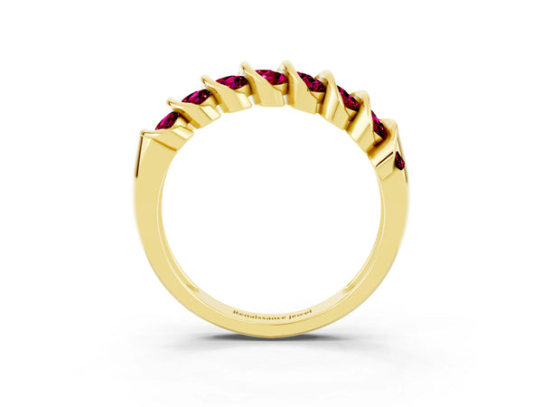 Yellow gold Channel Set Round Garnet Multi-Row Band