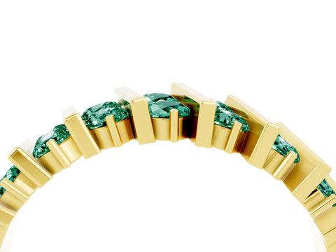 Yellow gold Channel Set Round Green Sapphire Anniversary Band with Vertical Prongs_10