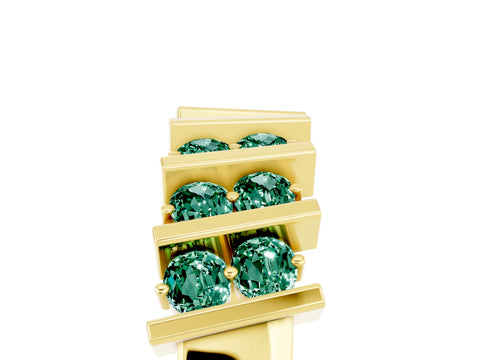 Yellow gold Channel Set Round Green Sapphire Anniversary Band with Vertical Prongs_11