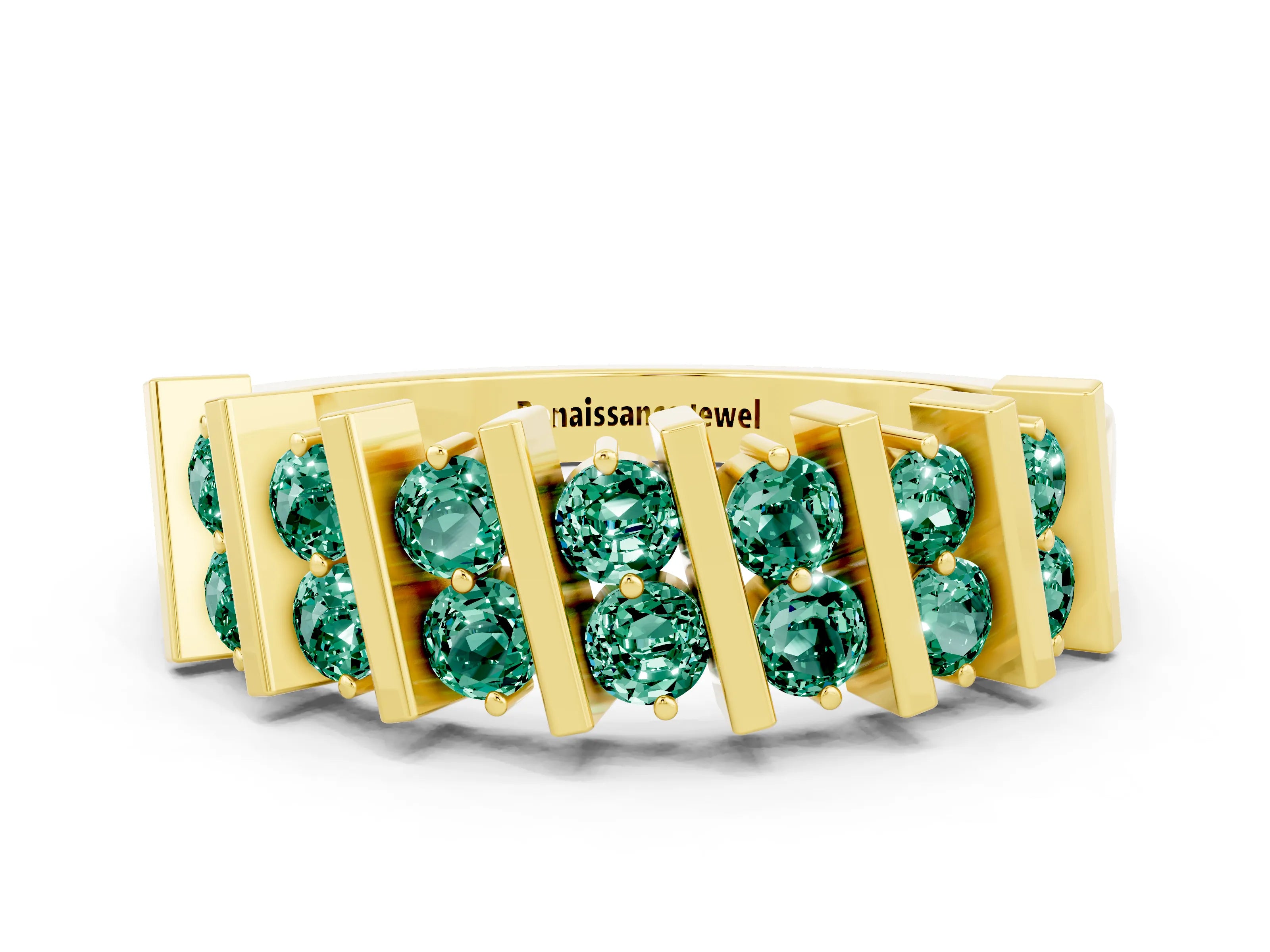Yellow gold Channel Set Round Green Sapphire Anniversary Band with Vertical Prongs_6
