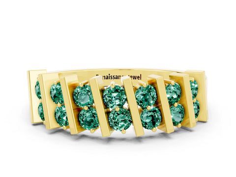 Yellow gold Channel Set Round Green Sapphire Anniversary Band with Vertical Prongs_6