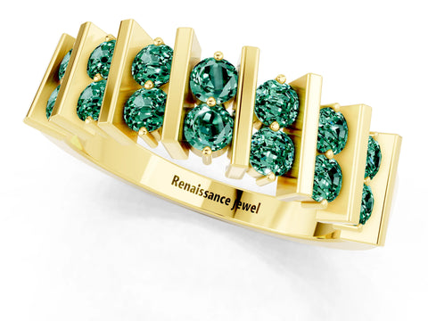 Yellow gold Channel Set Round Green Sapphire Anniversary Band with Vertical Prongs_7