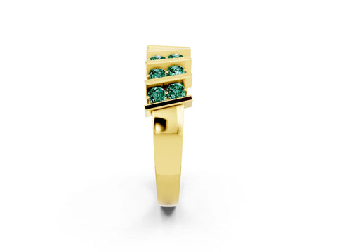 Yellow gold Channel Set Round Green Sapphire Anniversary Band with Vertical Prongs_8
