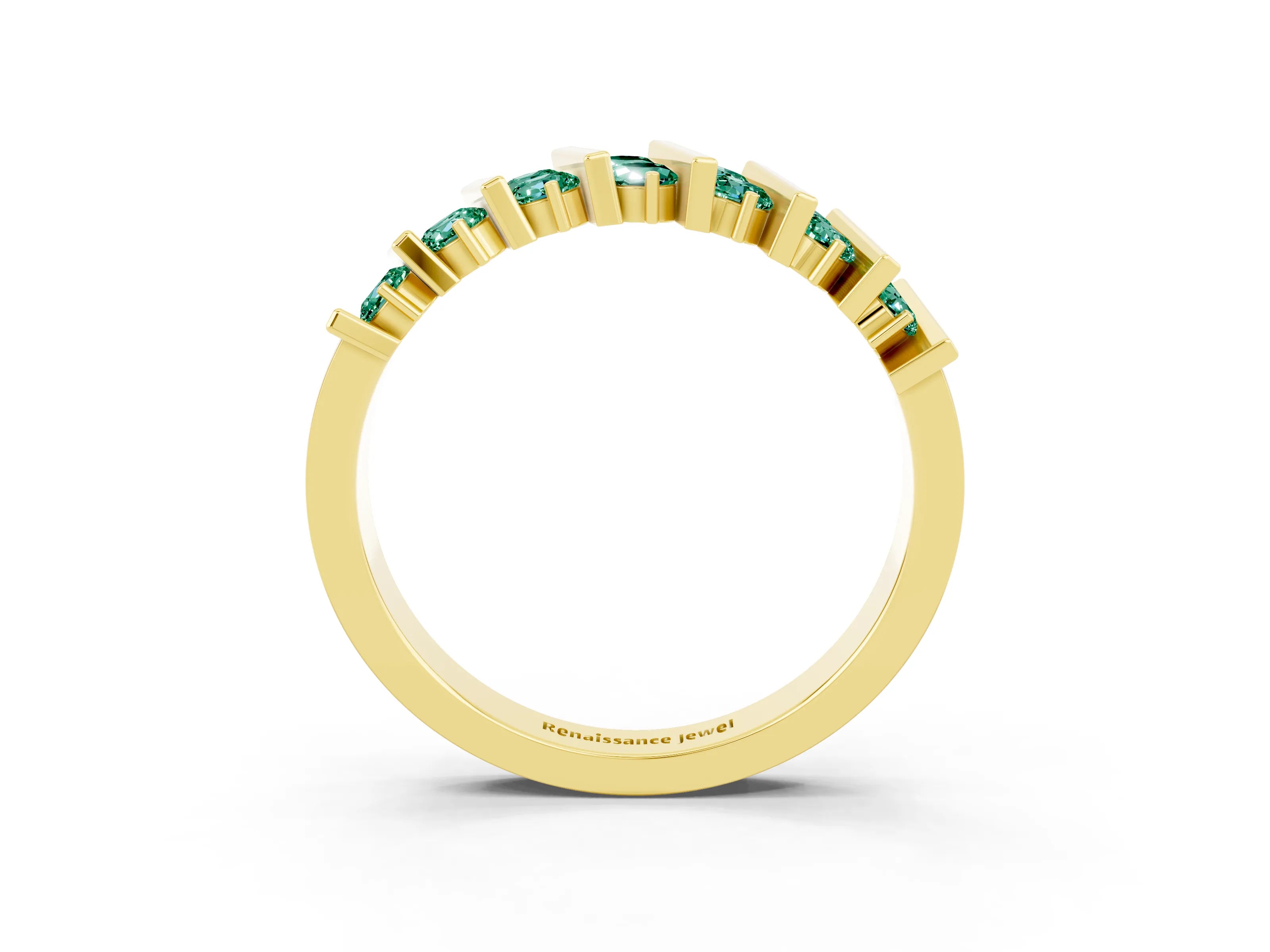 Yellow gold Channel Set Round Green Sapphire Anniversary Band with Vertical Prongs_9