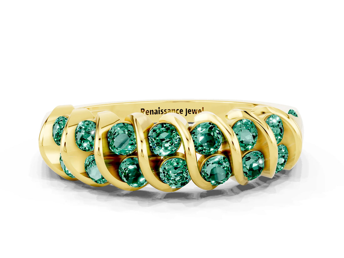 Yellow gold Channel Set Round Green Sapphire Multi-Row Band_6